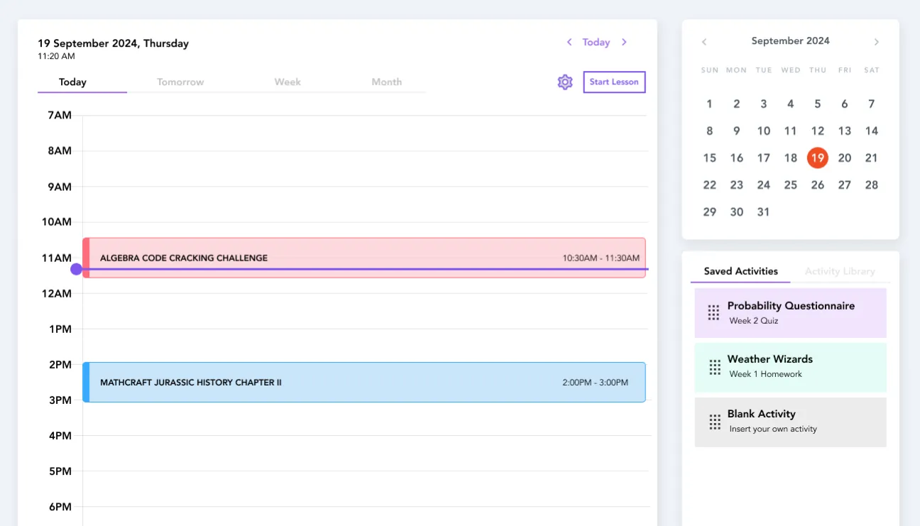 Classroom timetable for teachers using elandra